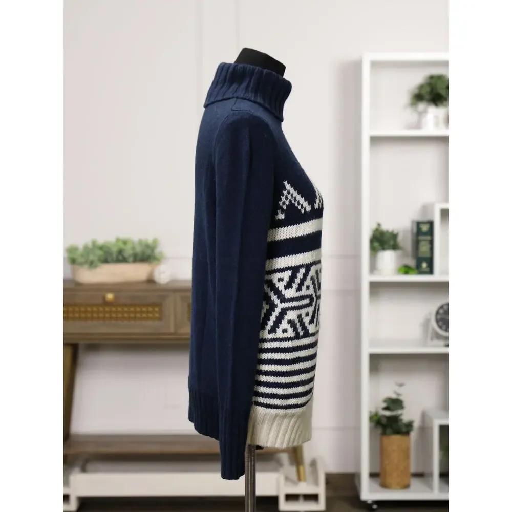 Après Ski Nordic J.Crew Alpine Wool Mohair Turtleneck Sweater Navy Cabincore S